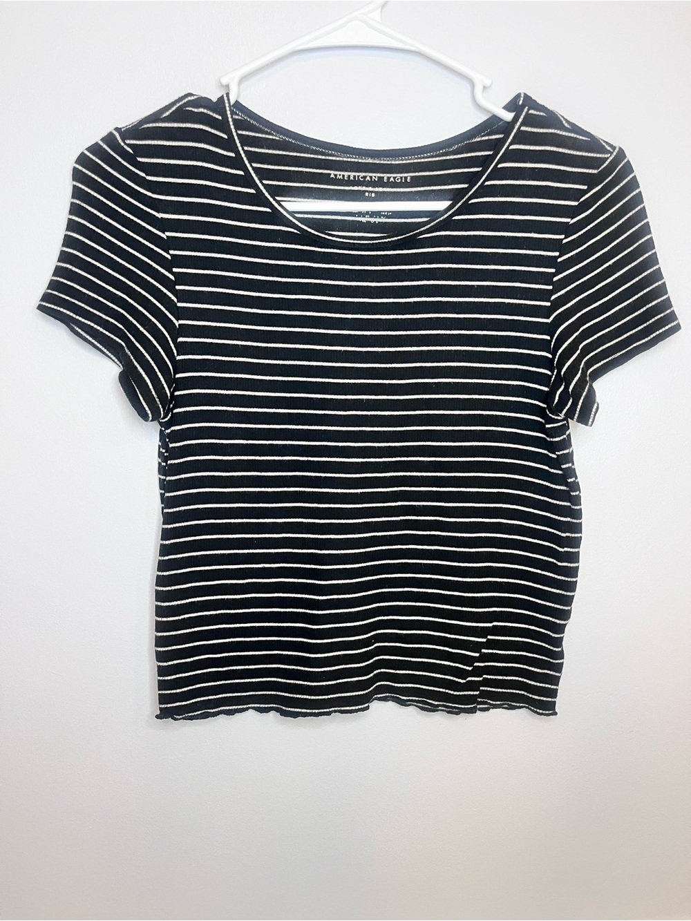 American Eagle Outfitters Black and White Striped Crop Tee